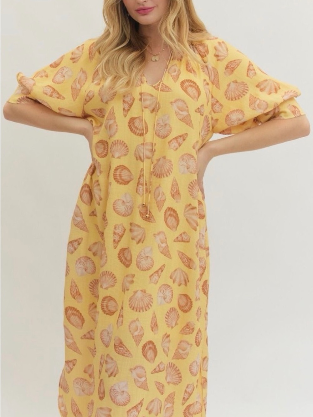 entro Yellow Shell-Print Maxi Dress